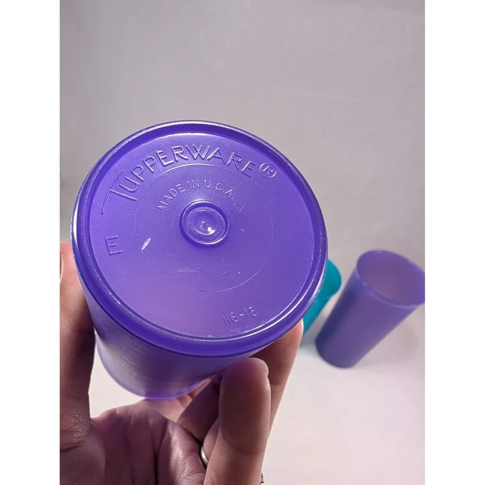 Tupperware Tumblers Set of 4 Jewel Tones Purple Pink Teal 116-18 Made in USA 6in